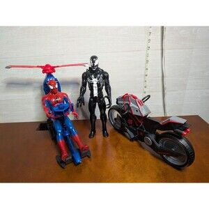 NEW Marvel Spider-Man & Venom 12" Action Figure Lot with Motorcycle & Helicopter